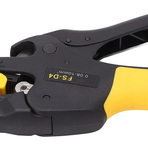 Close-up of Lvifloae Automatic Wire Stripper Tool Labor Saving Adjustable Cord Peeling Pliers for Electrician with black and yellow grips