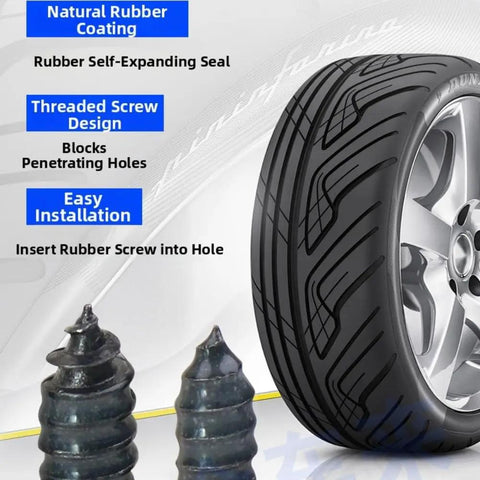 Road Ready Tire Repair Kit With 100 Stoppers And A Screwdriver For Quick Puncture Fixes Strong Grip And Seal To Get You Back On The Road Fast Ideal For Cars Bikes And Fleets showing tire and stoppers