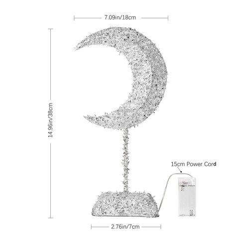 Moon Shaped Ramadan Desk Lamp Battery Powered With Warm White Led Wrought Iron Frame Cozy Bedside Nightstand Light For Christmas Decor