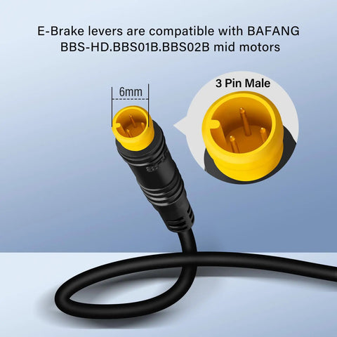 Aluminum Alloy Electric Bike Brake Levers With 3 Pin Male Connectors For BAFANG Mid Drive And Hub Motors, 3.8 Inch Cable, Durable Handlebar Grips, Fits BBS01 BBS02 BBSHD, Easy Install Upgrade