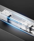 Close-up of two 78.74 inch SBR20 linear rails with four bearing slide blocks, ideal for cutting, grinding, milling, and drilling machines.