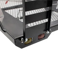 Close-up of Heavy Duty Metal RC Trailer With Dual Axles And Integrated Suspension rear corner detail with tail lights and hitch.