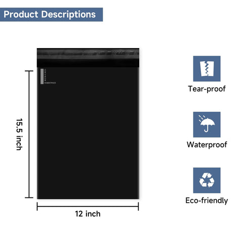 100 Pcs 12 By 15.5 Inch Poly Mailer Envelopes Waterproof Self Adhesive Bags For Shipping Clothes, black tear-proof design