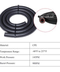 High Performance Aluminum Transmission Oil Cooler Kit hose with 5 sixteenth inch tubing, black coiled and labeled material and specs