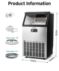 Heavy Duty Commercial Ice Maker Machine Delivers 100 Lbs Per Day, Stainless Steel Under Counter Freestanding Ice Maker With 33 Lb Ice Storage