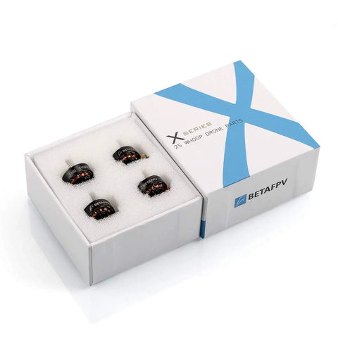 Four 1103 11000KV Brushless FPV Motors for 2S RC Drones in packaging, designed for Beta75X Whoop Frame, lightweight at 3.25g each.