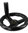 Three Spoke Handwheel With Revolving Handle For Milling Machines And Lathes, Adjustable Black Hand Wheel, Plastic Build