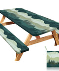 Picnic Table Cover Set With Bench Covers, Windproof And Waterproof 72 Inch Tablecloths For Outdoor Dining, Three Piece Set Includes One 72X30 And Two 72X12, Self Storage Bag, Green Blue Camping Tablecloths