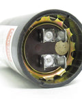 Built To Last Motor Start Capacitor 161 To 193 MFD 110V Round Molded Case Nonpolarized Electrolytic For Single Phase AC Motors That Resists Oil Dirt Moisture And Grease And Ready For Quick Starts And Easy Repairs. round capacitor with two terminals
