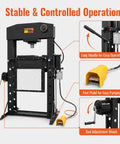 Beefy 50 Ton Air Hydraulic Shop Press With Foot Pedal Heavy Duty H Frame Hydraulic Press Machine Adjustable Height Bearing Press For Garage Automotive Repair And Industrial Workshop Use, front view