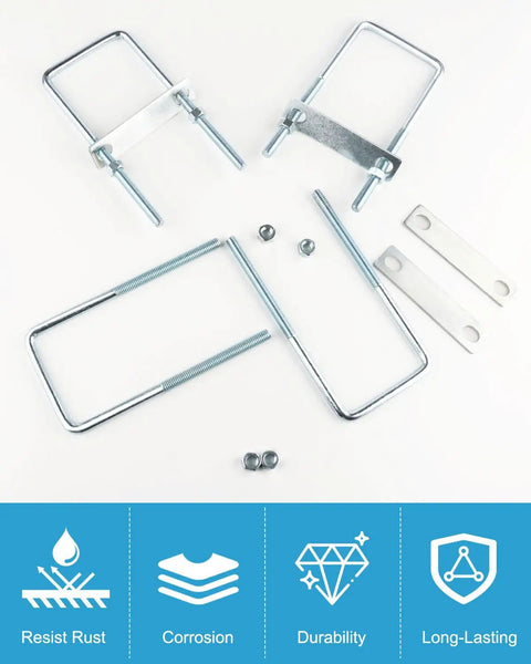 6 Pack Square U Bolts With Nuts And Straps Included, 3 Inch Wide Zinc Plated Carbon Steel U Bolts, Built Tough, Heavy Duty Hardware