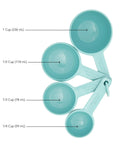 Aqua Sky Measuring Cups Set Of Four With One Quarter, One Third, One Half, And One Cup Sizes, Easy Read Markings Assembled on Ring