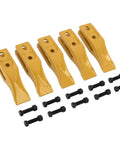Trenching Bucket Teeth Kit Five Pack Bolt On Excavator Bucket Teeth Includes Ten Bolts And Nuts Heavy Duty Digging Bits For Faster Breakout And Jobsite Efficiency, five yellow steel teeth and bolts
