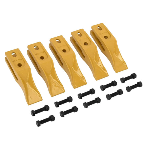 Trenching Bucket Teeth Kit Five Pack Bolt On Excavator Bucket Teeth Includes Ten Bolts And Nuts Heavy Duty Digging Bits For Faster Breakout And Jobsite Efficiency, five yellow steel teeth and bolts