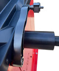 Heavy Duty Wheel Balancer Precise One Gram Accuracy Self Calibrating Garage Ready Tire Machine close-up of calibration wheel and mounting arm.