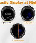 Three-angle view of oil pressure gauge, 2-inch/52mm, digital blue display, 0–150 PSI, DC12V for marine and automotive use