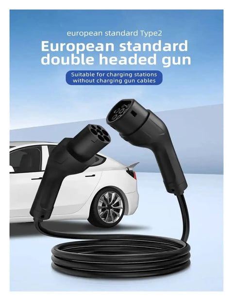 Plug And Play Type 2 To Type 2 Ev Charging Cable 32 Amp 3 Phase 22 Kw 5 Meter Top Shelf Electric Vehicle Cord with double headed gun.