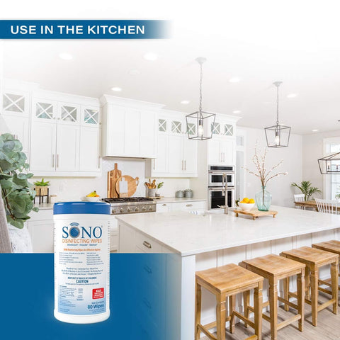 Alcohol-Free Disinfecting Wipes No Bleach Medical-Grade Multi-Surface Cleaning For Home Office School Hospital Gym Gentle On Electronics 80 Count canister on kitchen countertop