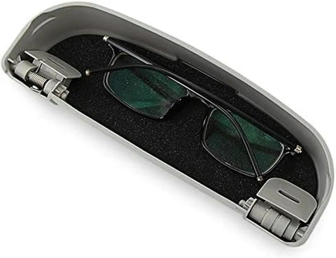 Interior view of a car sunglasses case showing velvet lining and glasses, fits Chery and Emgrand SUVs, durable ABS, odorless, scratch prevention.