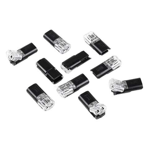 20 Pack Double-Wire Push-In Connectors with Locking Buckle, black and transparent, for DIY home and workshop electrical projects.