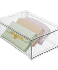 Clear Stackable Closet Organizer Bin With Pull Out Drawer For Shoes Clothes Bags And Small Linens Space Saving See Through Storage