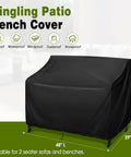 All Weather Outdoor Loveseat Cover For Patio Benches And Gliders Waterproof 420D Oxford Fabric Tough As Nails Built To Last Breathable Silver Coated Protection 48W X 29D X 36H Black cover on loveseat