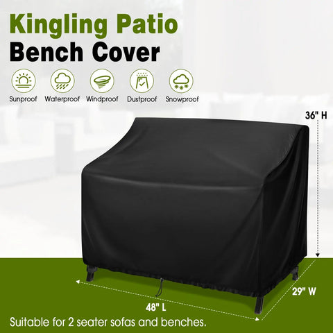All Weather Outdoor Loveseat Cover For Patio Benches And Gliders Waterproof 420D Oxford Fabric Tough As Nails Built To Last Breathable Silver Coated Protection 48W X 29D X 36H Black cover on loveseat