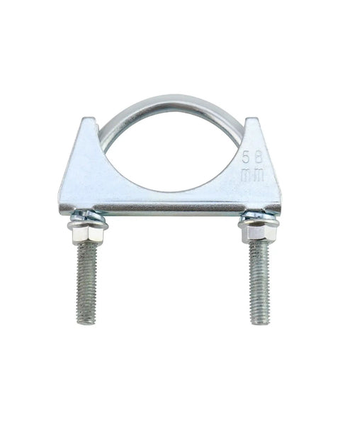 Two-Pack U-Bolt Muffler Tip Exhaust Clip for 2-1/4 In OD Tubing, galvanised carbon steel, front view