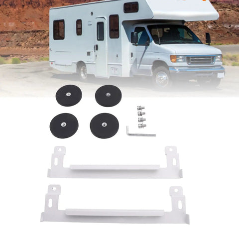 Versatile Mini Satellite Car Mount Kit With Magnetic Base, Lightweight Metal Build, accessories displayed with RV backdrop.