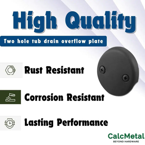 Dual Hole Bathtub Drain Overflow Cover Plate With Two Matching Screws Easy Peasy Installation Hella Solid Zinc Construction Drop Dead Sleek Matte Black Finish Top Shelf Bathroom Glow Up on white background.