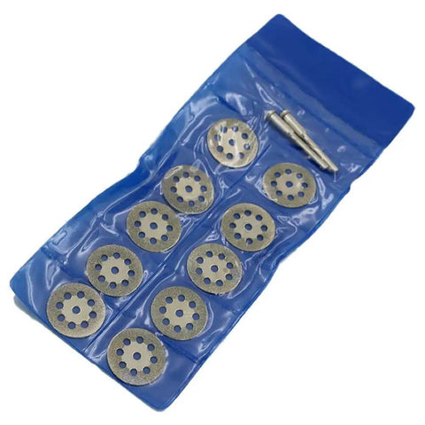 Diamond Cutting Wheel Set For Rotary Tools With 10 Diamond Cutting Wheels, 1 Cylinder Diamond Bit, And 2 Mandrels 1/8 Inch Shank kit