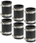 Heavy Duty 1-1/2 Inch Flexible Pipe Coupling For Drain Waste Vent Systems, six units in black and silver, designed for leak-proof sealing.