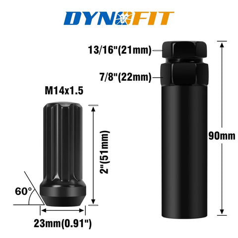 24 Piece Black Spline Lug Nut Set For Chevy Silverado 1500 GMC Sierra Ford F150 2015 To 2024 M14x1.5 60 Degree Seat Dimensions