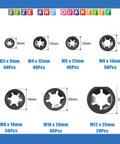 Internal Tooth Lock Washers And Push-On Locking Washers Kit With Speed Clips And Star Fasteners, Assorted M3 To M12 size chart