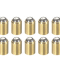 Ten Piece Tough As Nails Solid Brass Ball Point Spring Plungers 2mm X 3mm displayed in a row, ideal for latches and catch applications.