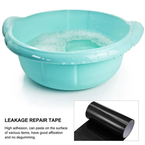 Heavy Duty Waterproof Repair Tape For Leaks And DIY Fixes Sealing Outdoor Plumbing Buckets Awnings Water Pipes And More 20cm By One And A Half Meters Ultra Strong Adhesive Mending Tape For Quick Fixes And Neat Seals, shown with a filled aqua bucket and tape roll.