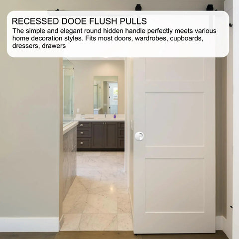 Sliding door with Four Pack Recessed Door Handles Round Hidden Concealed Pulls 2.75 Inch Flush Finger Pulls 304 Stainless Steel