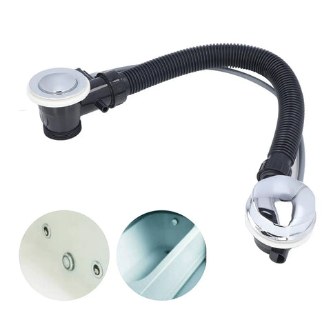 Luocute Bathtub Overflow Drainer Flexible Pipe for Spa Bathtub with chrome top and flexible black pipe installation