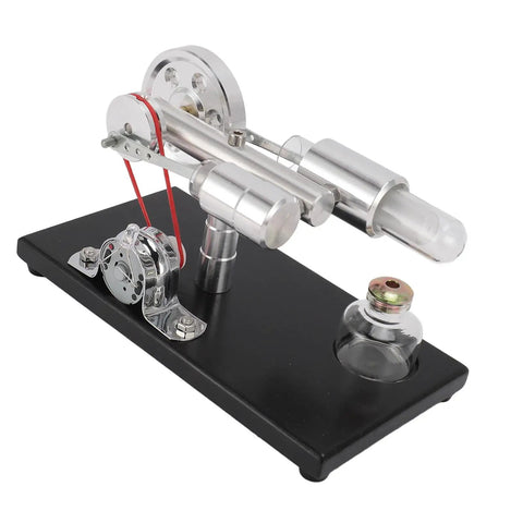 Stirling Engine Model With Colorful LED Light, Cool Hands On Educational DIY Power Generator Toy That Converts Heat Into Electricity on black base