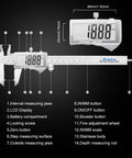 Digital Caliper With Large LCD Screen For DIYers And Pros, Pro Grade Stainless Steel Measuring Tool With features labeled