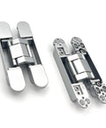 2 Pack Hidden Door Hinges For 6 Inch Doors With 3 Way Adjustable Concealed Hinges Zinc Alloy For Slick Invisible Doors And Feature Walls 180 Degree Swing Silver, zinc alloy construction, two hinges displayed
