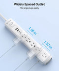 Power Strip Surge Protector With Five Widely Spaced Outlets Three USB Ports Including USB C Six Foot Flat Plug 1440 Joules
