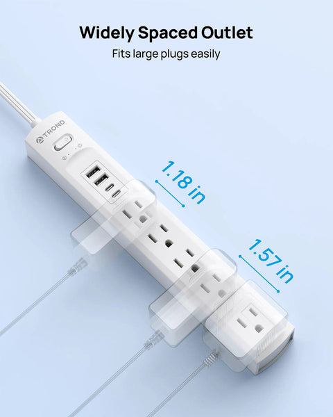 Power Strip Surge Protector With Five Widely Spaced Outlets Three USB Ports Including USB C Six Foot Flat Plug 1440 Joules