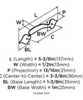 Diagram of Colonial Black Cabinet Pull 3-3/8 Inch Center to Center showcasing dimensions and specs for Everyday Heritage Drawer Pull.