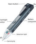 Non Contact Voltage Tester Pen With LED Flashlight And Buzzer Alarm For 60V To 1000V Live Wire Detection AC Voltage Detector Tool For Safer Electrical Checks Handy Pocket Electric Tester with sensing tip and battery compartment