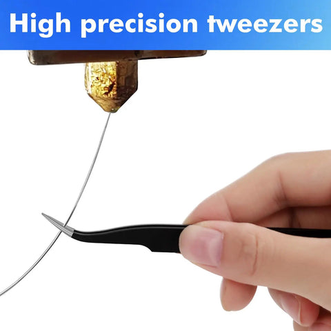 All In One 22 Piece 0.4mm 3D Printer Nozzle Cleaning Kit With Precision Cleaning Needles For Easy Clog Removal And Safe Maintenance Delivers Thorough Cleaning Without Damaging Sensitive Components Ideal For Extruder Care. High precision tweezers cleaning a 3D printer nozzle