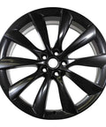 Freshly Reconditioned 22 Inch Oem Rear Wheel Fits Tesla Model X 2016 2017, black finish wheel close up, polished spokes design.