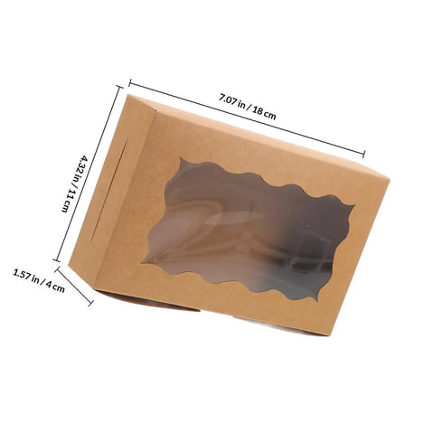 Brown DIY Cookie Boxes With Window 50 Pack Portable Paper Bakery Boxes With Measurements Displayed