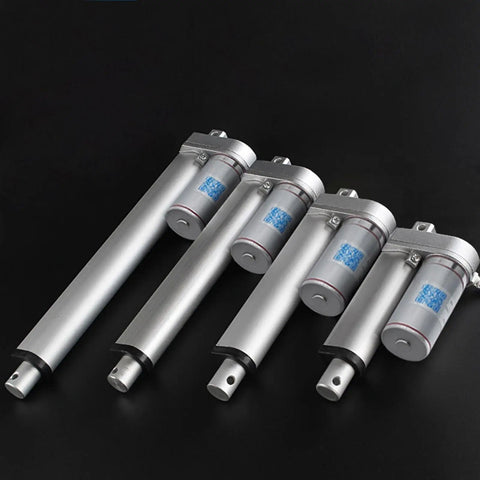 Hardcore Heavy Duty Linear Actuator Motor 12V 24V DC with rugged aluminum frame, shown in multiple sizes for garage automation.