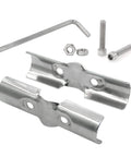 Two sets of silver joint pipe clamps with bolts, nuts and hex key for 1-inch (25 mm) OD rails